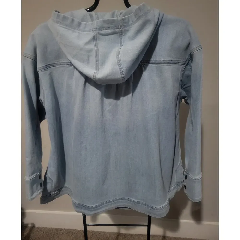 LOGO Lori Goldstein Petite 1X Light Wash Hooded Denim Sweatshirt A702747 NWOT - Picture 6 of 11